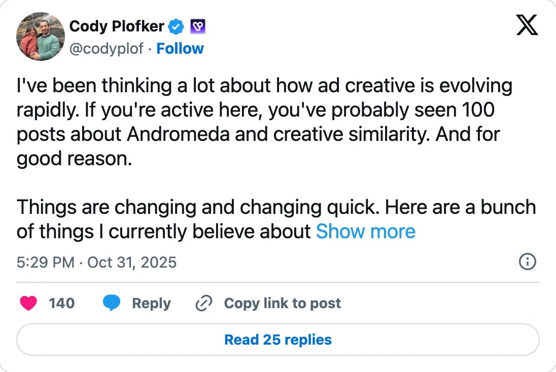 Cody Plofker on X about Andromeda and creative similarity